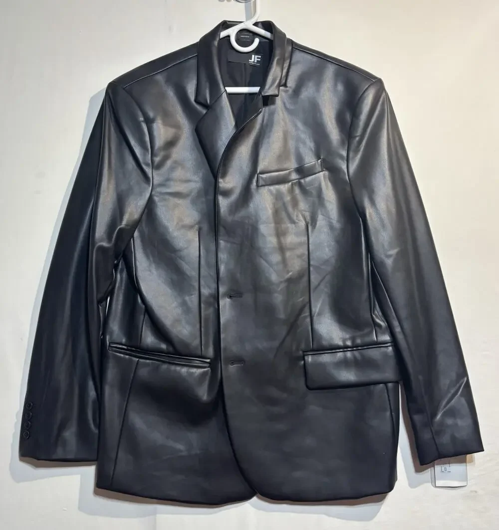 🖤 NWT J. Ferrar Men’s XL Black Faux Leather Blazer Jacket MSRP $168